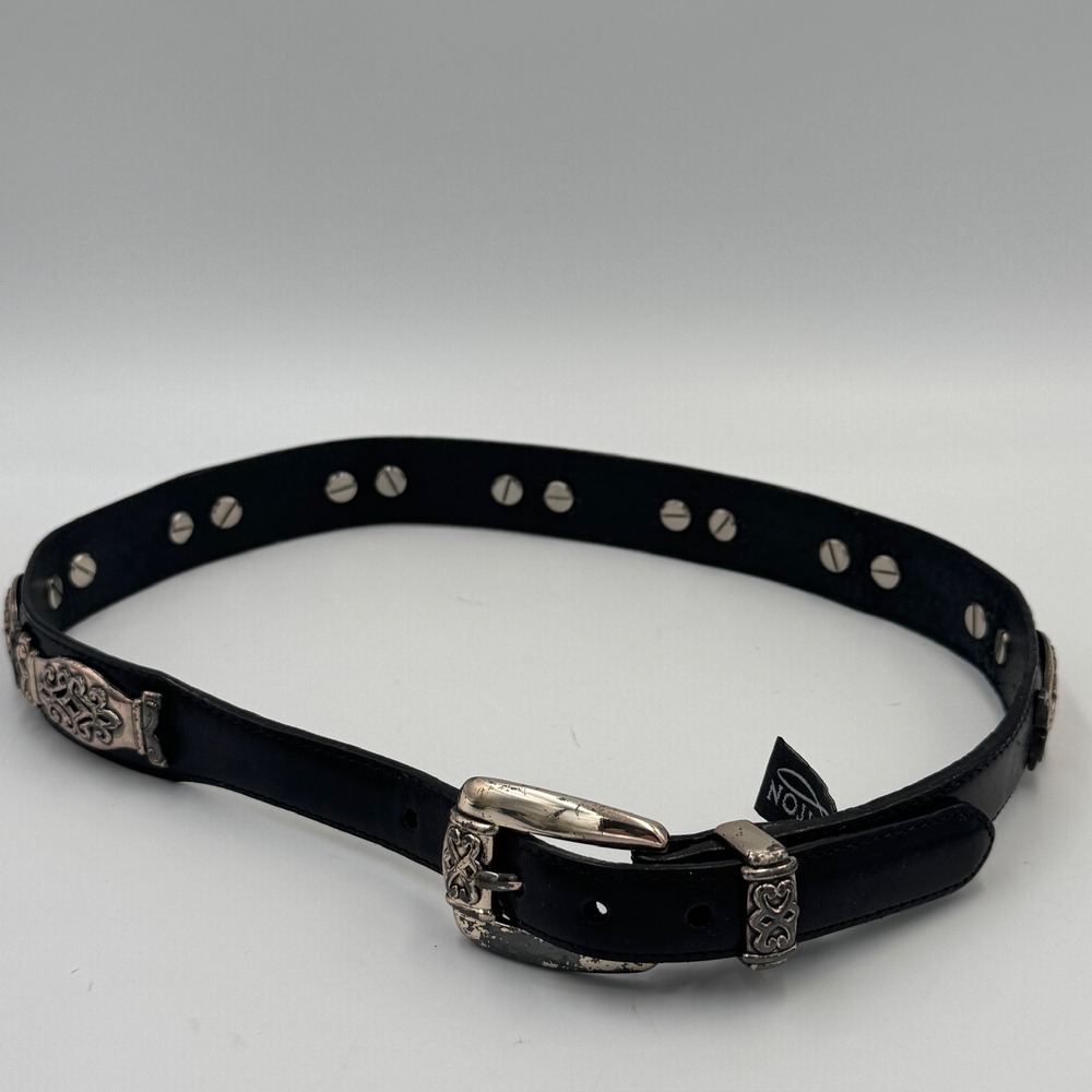 Brighton Womens Black Leather Western Filigree Link Belt Vintage S